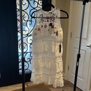 Embroidered White Sleeveless Dress
